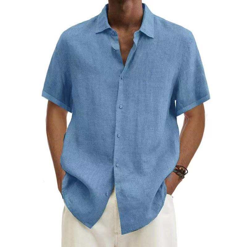 Men's Linen Short Sleeve Shirt in Blue