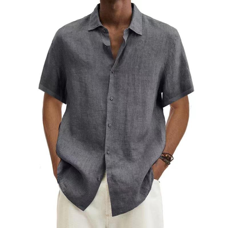 Men's Linen Short Sleeve Shirt in Gray