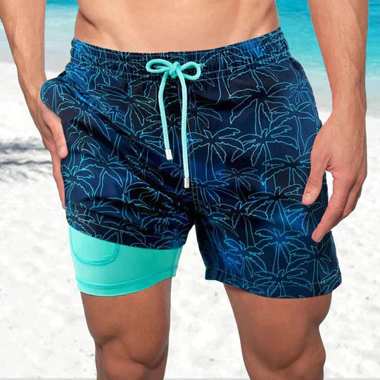 Men's Quick-Dry Tropical Print Swim Shorts | Lined Athletic Beach Shorts