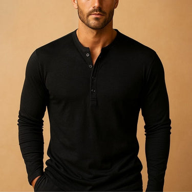 Langarm-Henley Herren | Slim-Fit, Knopfleiste