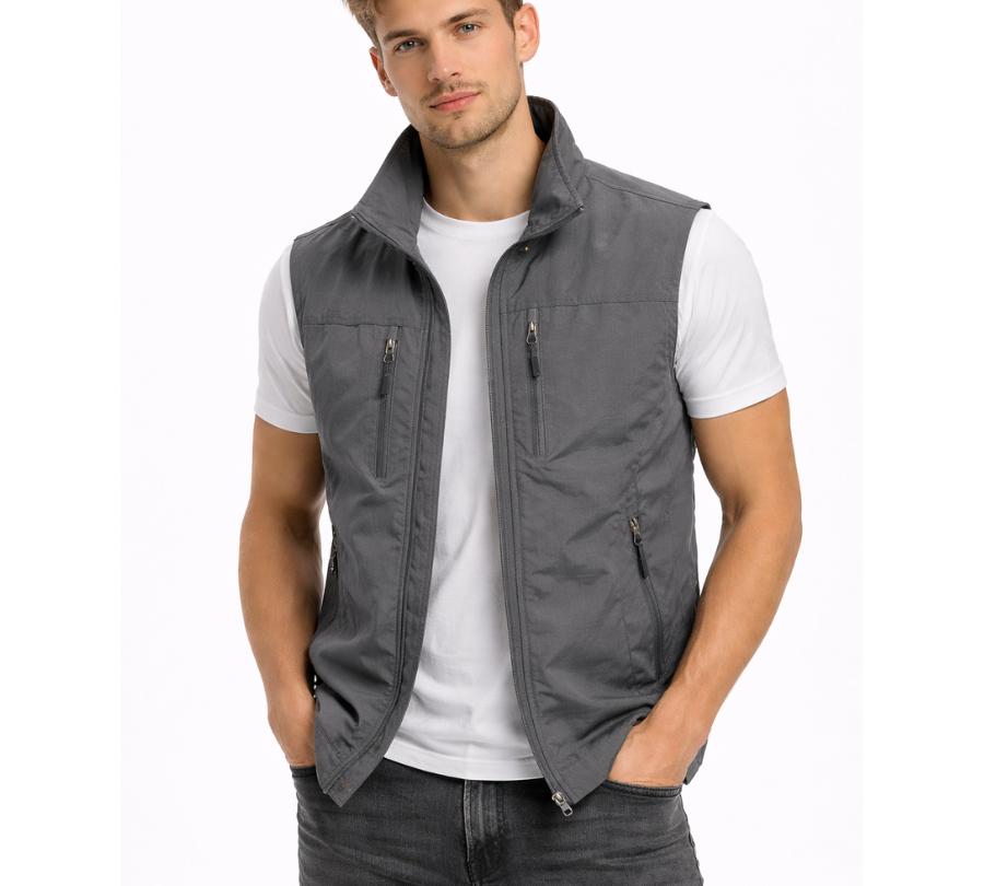 Grey outdoor zip vest
