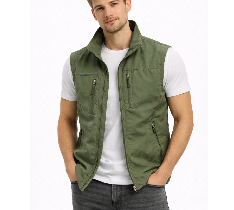 Green outdoor zip vest