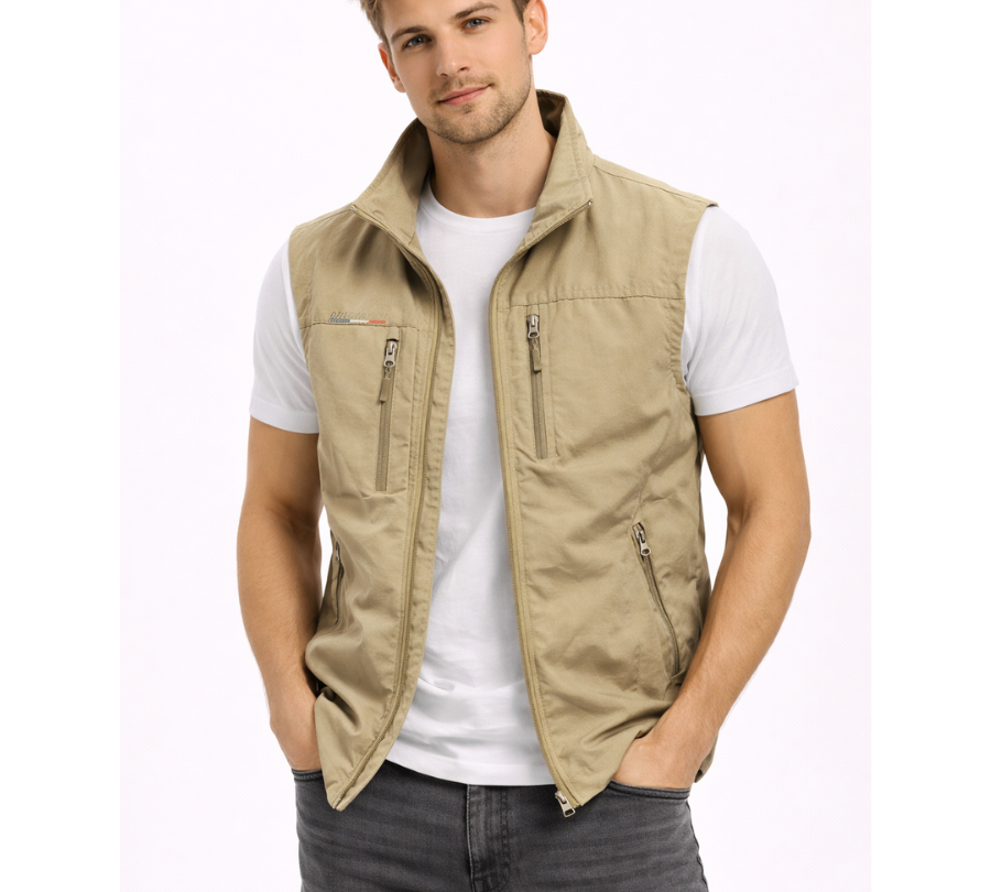 Khaki outdoor zip vest