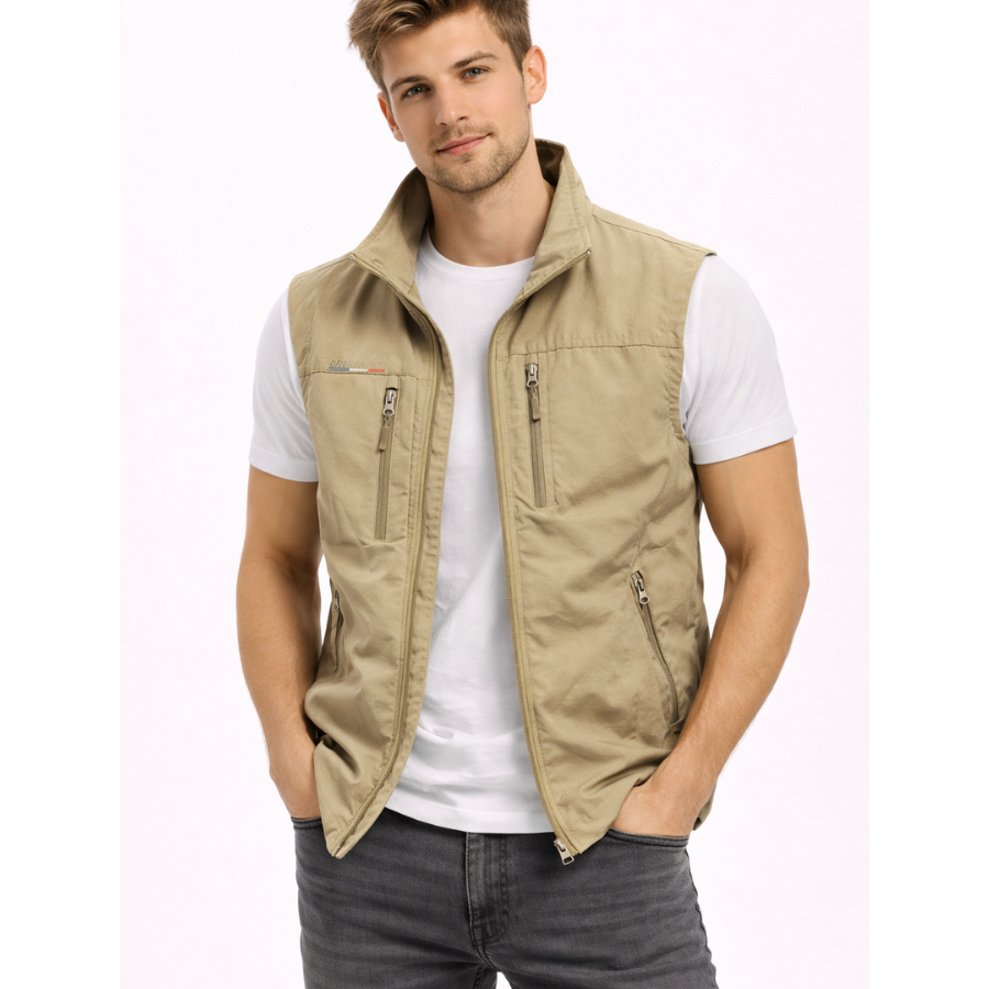 Khaki outdoor zip vest