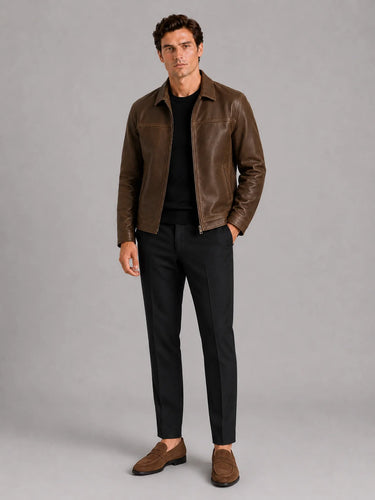 Herren Leder-Fliegerjacke mit Reißverschluss 1