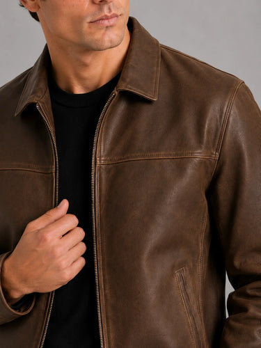 Herren Leder-Fliegerjacke mit Reißverschluss 3