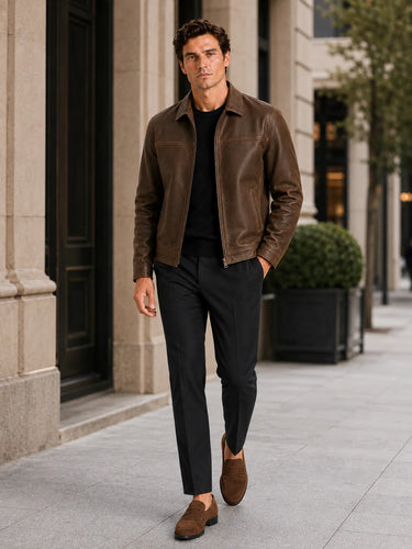 Herren Leder-Fliegerjacke mit Reißverschluss 5