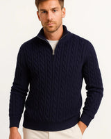 Herren Strickpullover mit Zopfmuster und Reißverschluss am Kragen für Frühling 0
