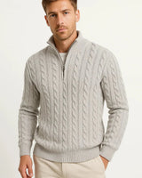 Herren Strickpullover mit Zopfmuster und Reißverschluss am Kragen für Frühling 1