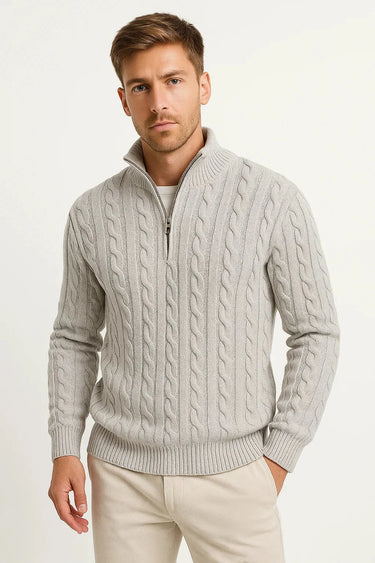Herren Strickpullover mit Zopfmuster und Reißverschluss am Kragen für Frühling 1