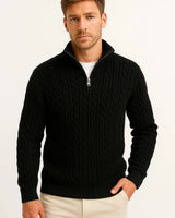 Herren Strickpullover mit Zopfmuster und Reißverschluss am Kragen für Frühling 2