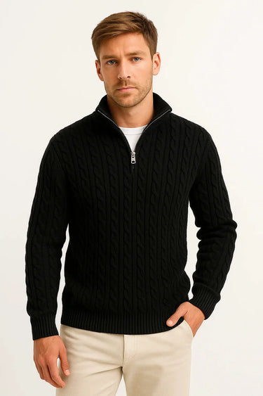 Herren Strickpullover mit Zopfmuster und Reißverschluss am Kragen für Frühling 2