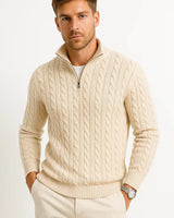 Herren Strickpullover mit Zopfmuster und Reißverschluss am Kragen für Frühling 3
