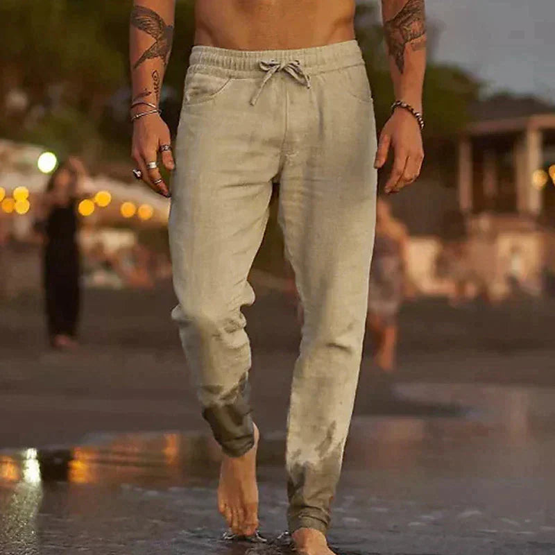 Khaki wide-leg summer pants
