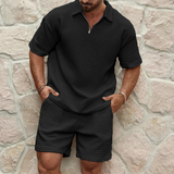 Men's Waffle Knit Set in Black