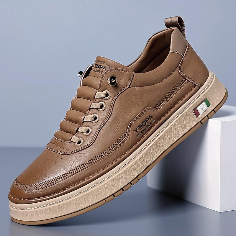 Brown refined leather sneakers