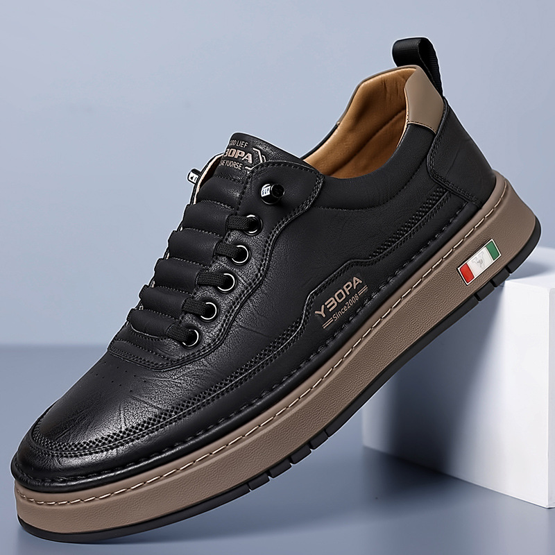 Black refined leather sneakers