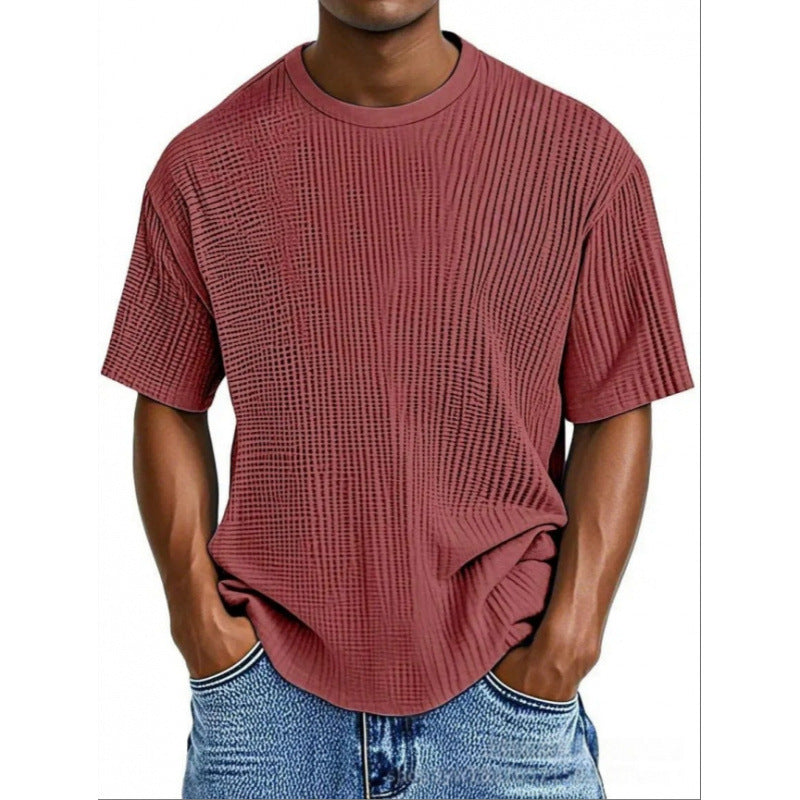 Men's Waffle Knit Crew Tee | Textured Regular Fit T-Shirt