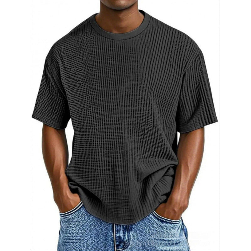 Men's Waffle Knit Crew Tee | Textured Regular Fit T-Shirt