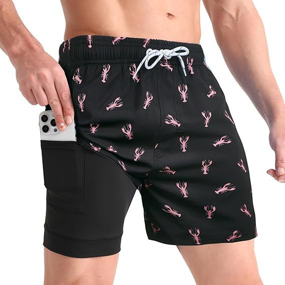Men's Quick-Dry Tropical Print Swim Shorts | Lined Athletic Beach Shorts
