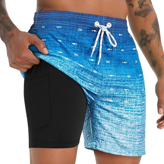 Men's Quick-Dry Tropical Print Swim Shorts | Lined Athletic Beach Shorts