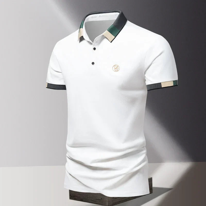 Men's Terracotta Contrast-Trim Polo Shirt | Embroidered Monogram Summer Polo