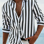 Men's Striped Long Sleeve Shirt in Black