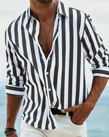 Men's Striped Long Sleeve Shirt in Black