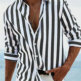 Men's Striped Long Sleeve Shirt in Black