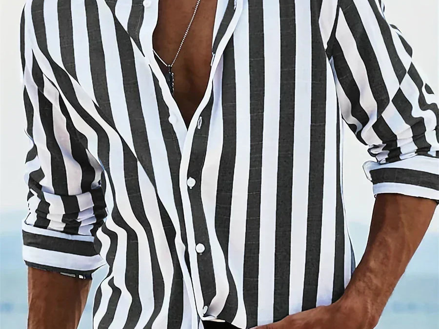 Men's Striped Long Sleeve Shirt in Black
