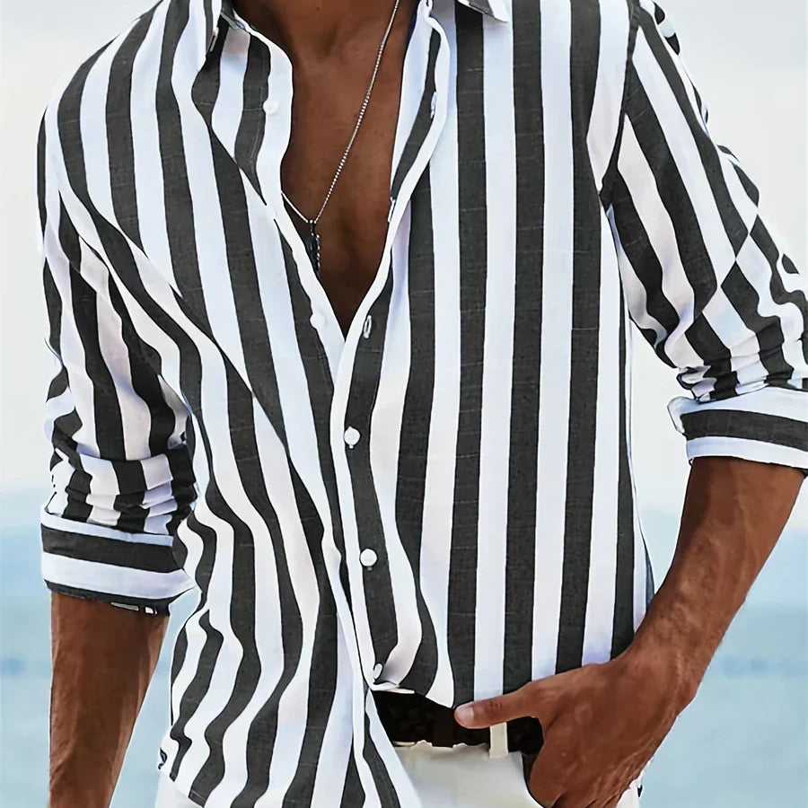 Men's Striped Long Sleeve Shirt in Black