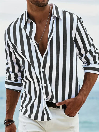 Men's Striped Long Sleeve Shirt in Black