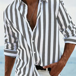 Men's Striped Long Sleeve Shirt in Dark Grey
