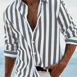 Men's Striped Long Sleeve Shirt in Dark Grey