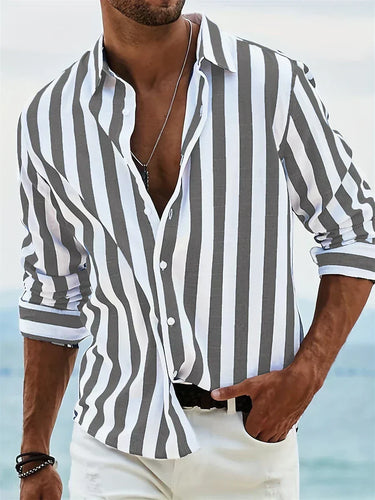 Men's Striped Long Sleeve Shirt in Dark Grey