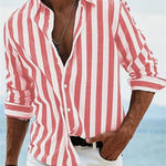 Men's Striped Long Sleeve Shirt in Red