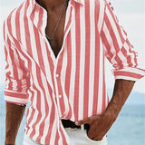 Men's Striped Long Sleeve Shirt in Red