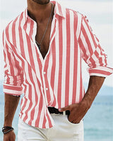 Men's Striped Long Sleeve Shirt in Red