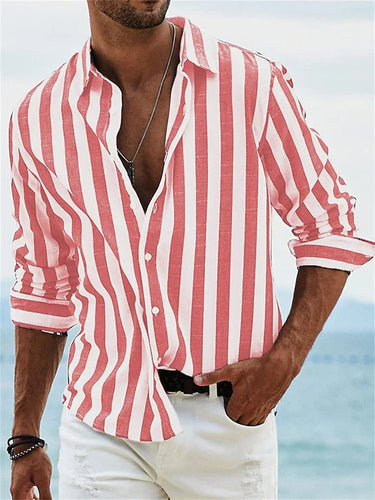 Men's Striped Long Sleeve Shirt in Red