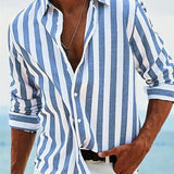 Men's Striped Long Sleeve Shirt in Blue