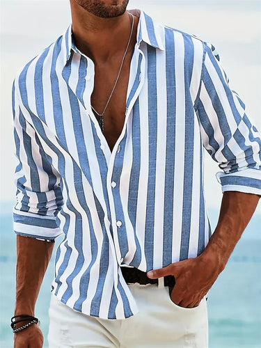 Men's Striped Long Sleeve Shirt in Blue