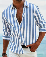 Men's Striped Long Sleeve Shirt in Blue