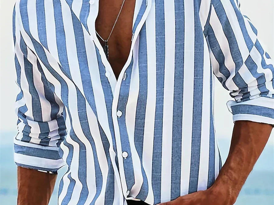 Men's Striped Long Sleeve Shirt in Blue