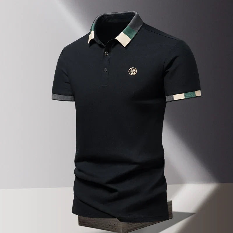 Men's Terracotta Contrast-Trim Polo Shirt | Embroidered Monogram Summer Polo