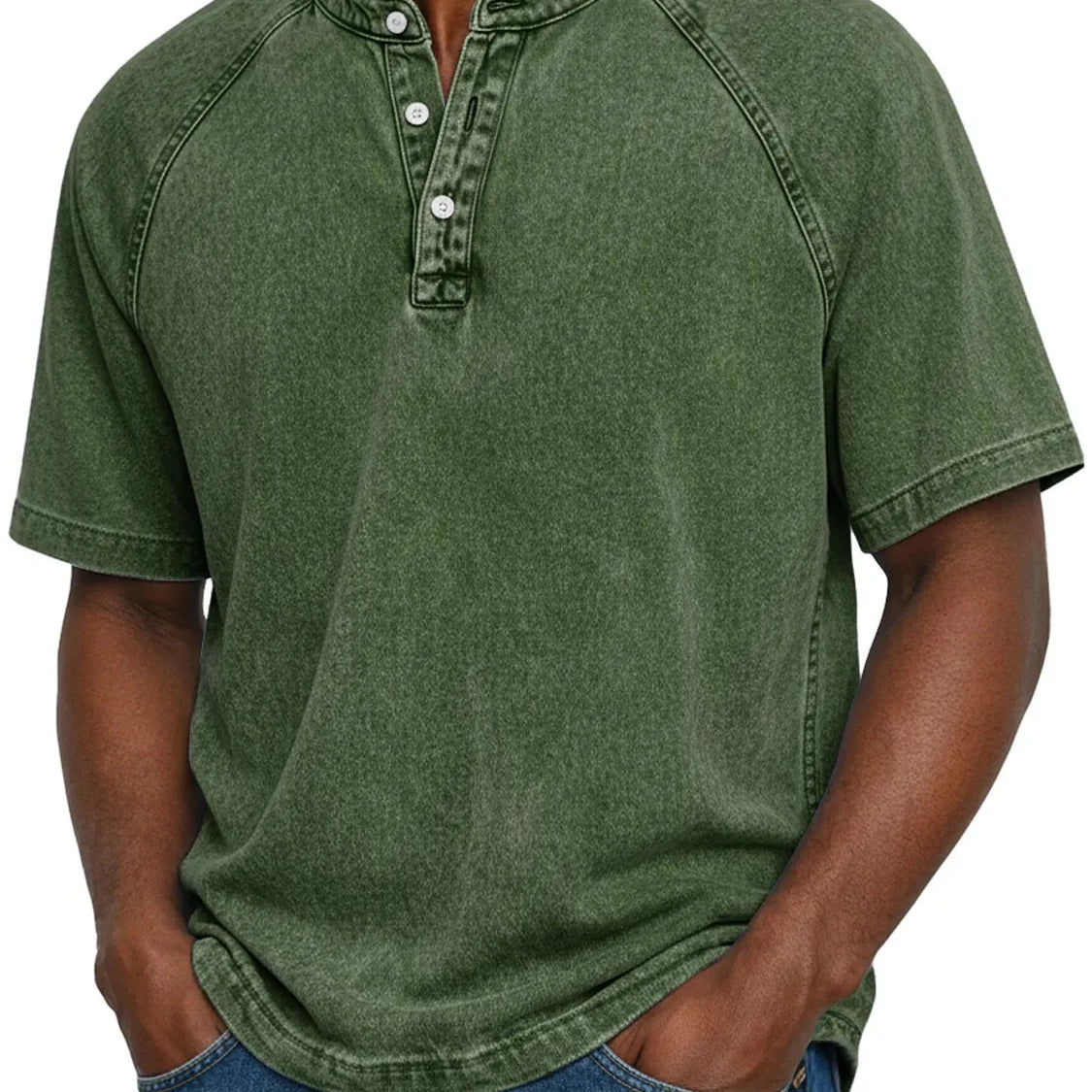 Military green retro button-up shirt