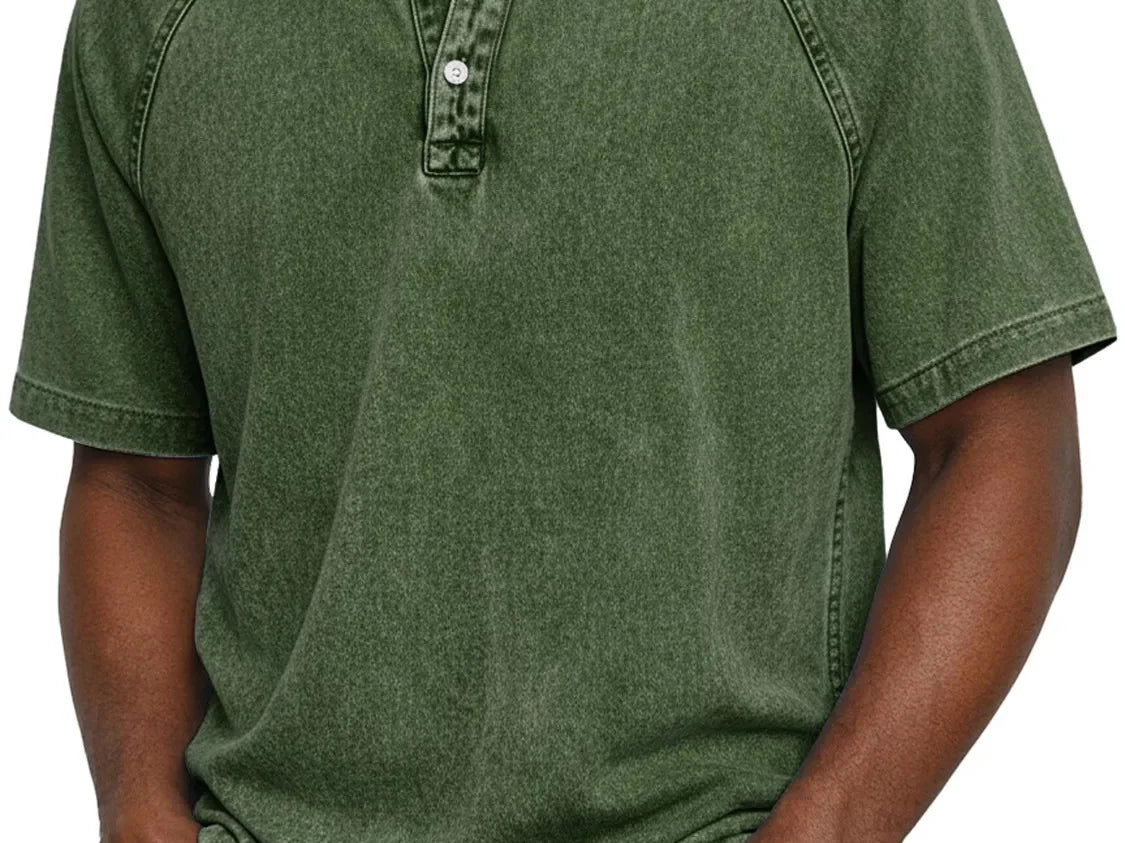 Military green retro button-up shirt