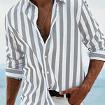 Men's Striped Long Sleeve Shirt in Light Grey