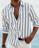 Men's Striped Long Sleeve Shirt in Light Grey
