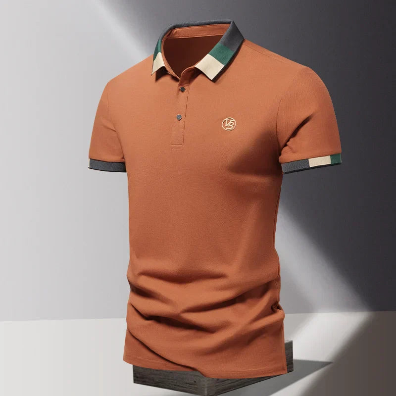 Men's Terracotta Contrast-Trim Polo Shirt | Embroidered Monogram Summer Polo