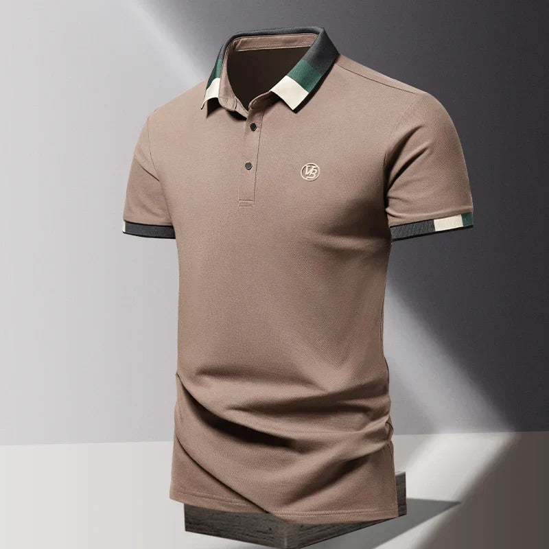 Men's Terracotta Contrast-Trim Polo Shirt | Embroidered Monogram Summer Polo